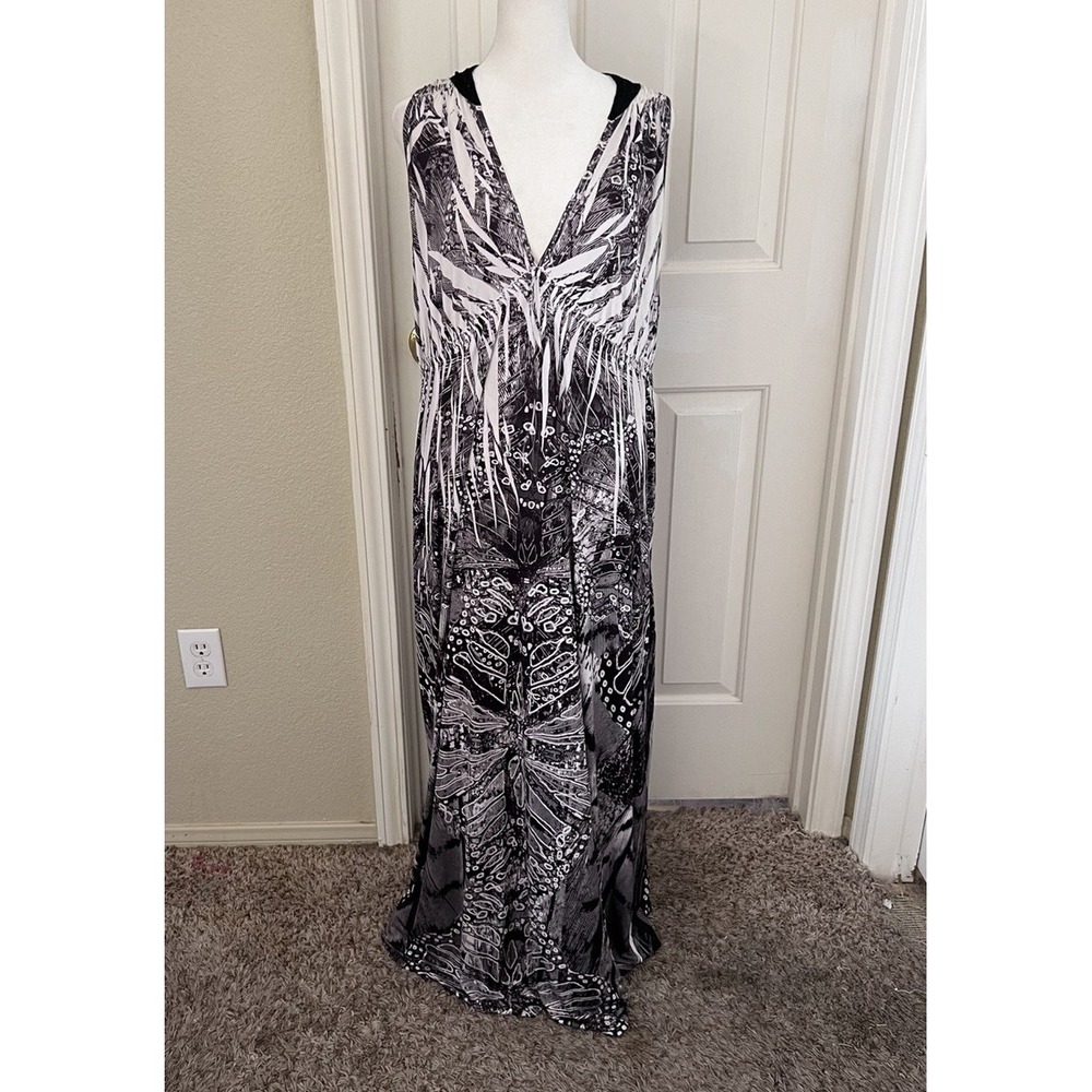 One World Live Let Live Abstract Floral Sleeveless V-Neck Crochet Maxi Dress XL